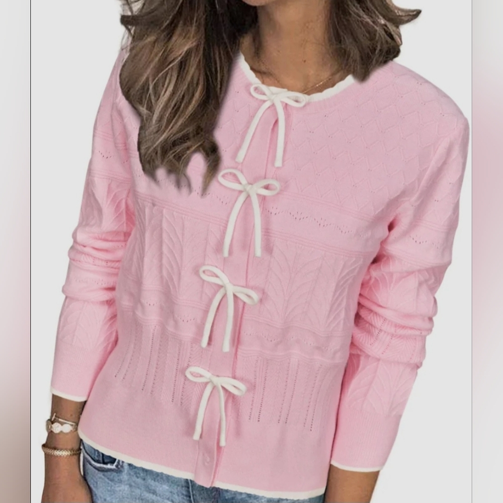 Pink Bow-Knit Women's Sweater